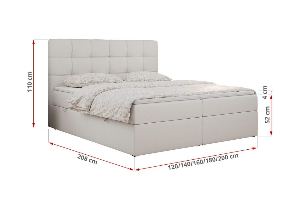 Łóżko kontynentalne ERNI 120x200 - Soft 17 - biała ekoskóra - OUTLETU