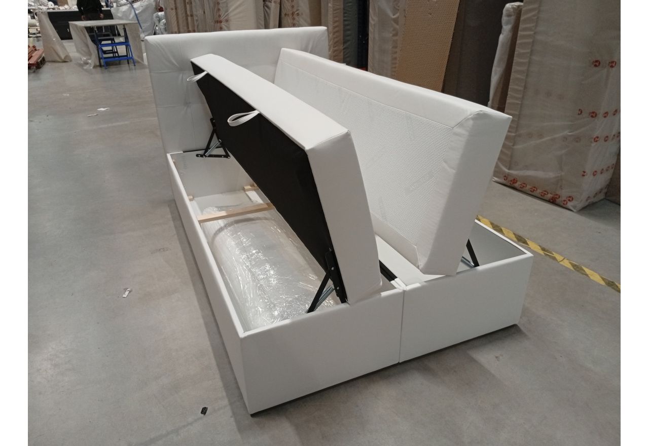 Łóżko kontynentalne ERNI 120x200 - Soft 17 - biała ekoskóra - OUTLETU