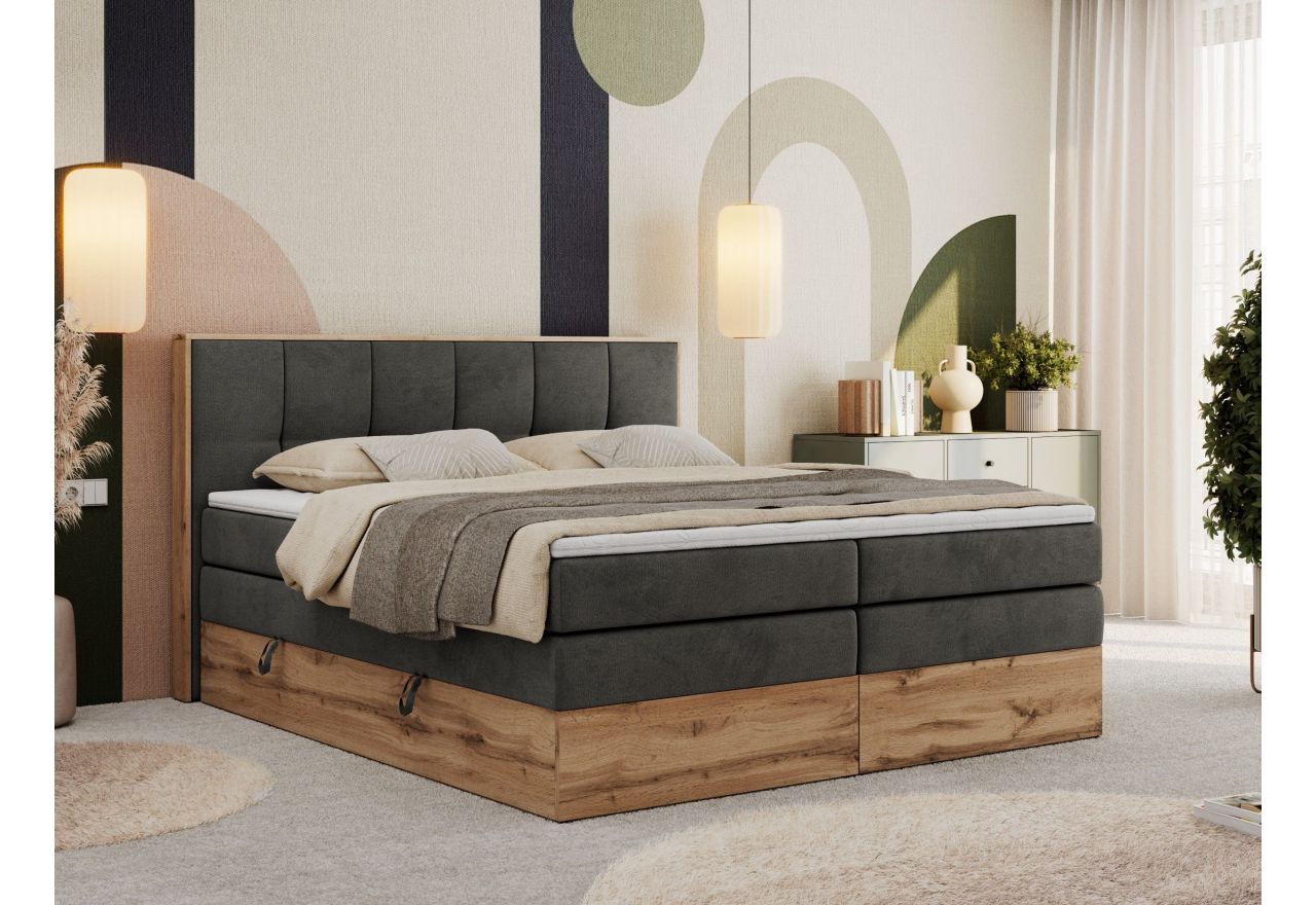 Łóżko kontynentalne ALBERO 1 KING 160x200 - Monolith 92 - ciemny szary - OUTLET