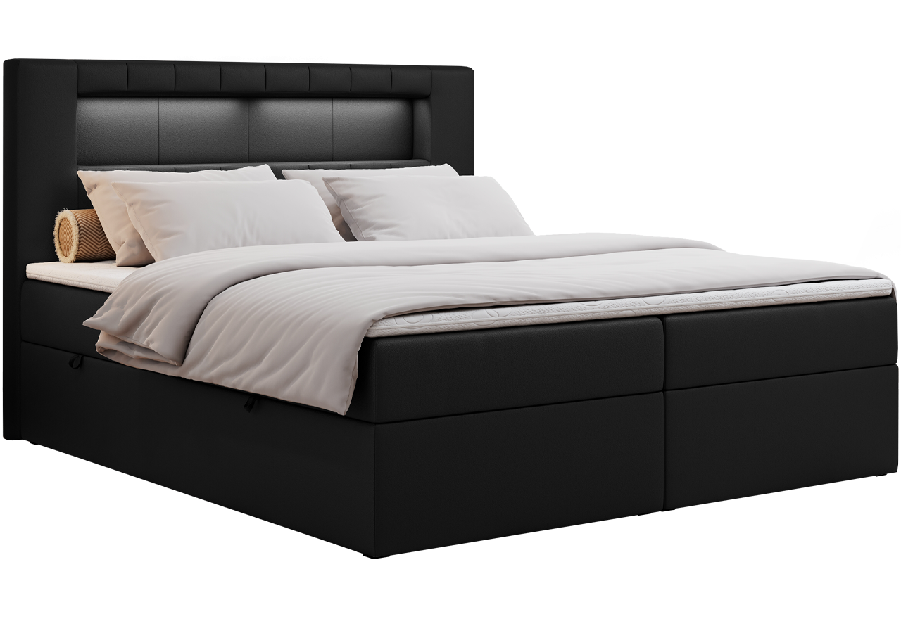 Łóżko kontynentalne GOLD 5 180x200 - Soft 11 - czarna ekoskóra - OUTLET