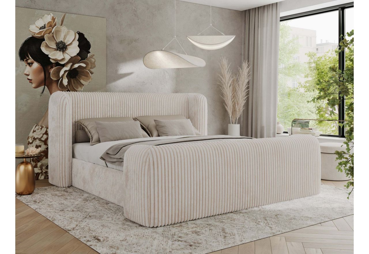 Łóżko tapicerowane EMORA CLASSIC DUO 140x200 - beżowy, sztruks