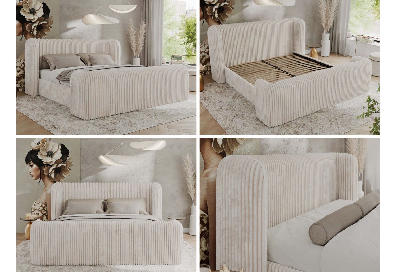 Łóżko tapicerowane EMORA CLASSIC DUO 180x200 - beżowy, sztruks