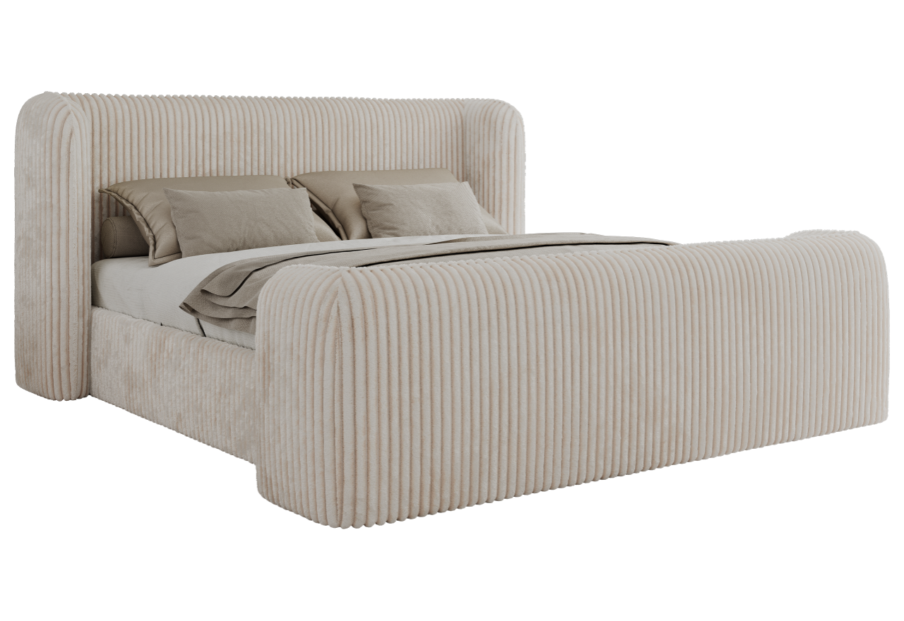 Łóżko tapicerowane EMORA CLASSIC DUO 160x200 - materac piankowy - beżowy, sztruks