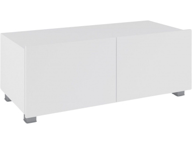 Minimalistyczna szafka RTV biała do salonu z dwoma frontami - CONTROL Biały / Biały połysk