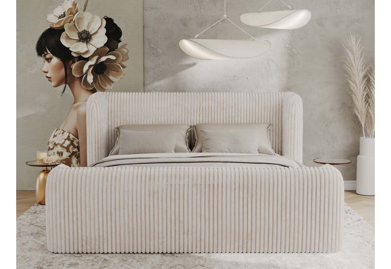 Łóżko tapicerowane EMORA CLASSIC DUO 160x200 - materac pocket - beżowy, sztruks