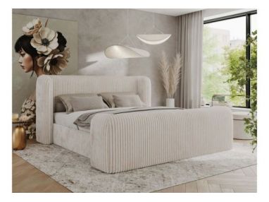 Łóżko tapicerowane EMORA CLASSIC DUO 180x200 - materac pocket - beżowy, sztruks