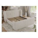 Łóżko tapicerowane EMORA CLASSIC DUO 140x200 - materac multipocket - beżowy, sztruks