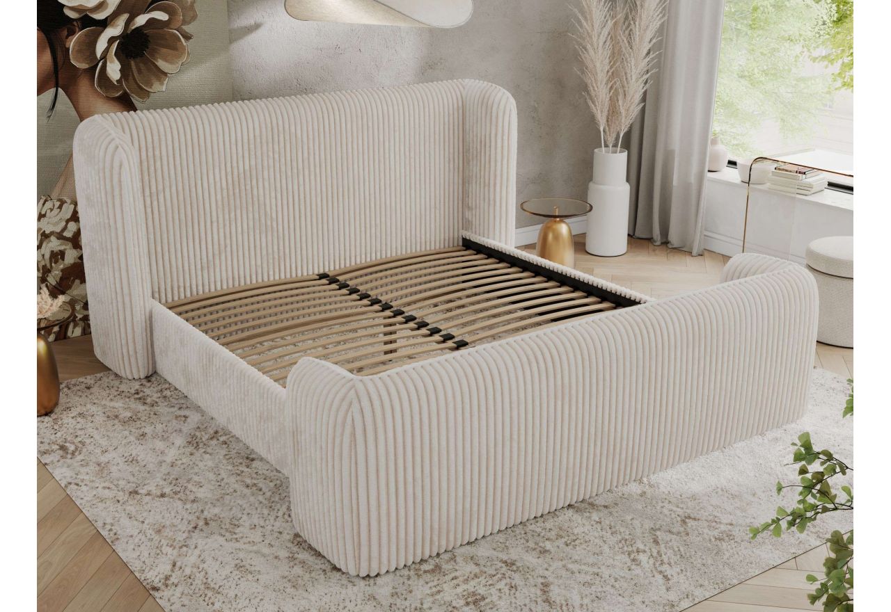 Łóżko tapicerowane EMORA CLASSIC DUO 160x200 - materac multipocket - beżowy, sztruks