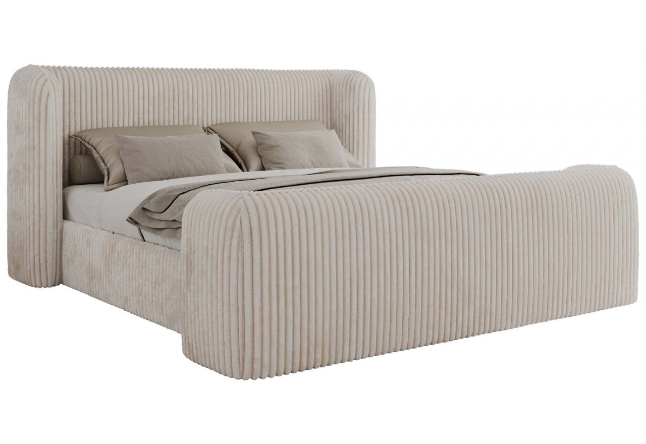 Łóżko tapicerowane EMORA CLASSIC DUO 180x200 - materac multipocket - beżowy, sztruks