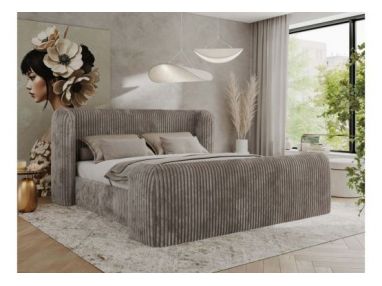 Łóżko tapicerowane EMORA CLASSIC DUO 200x200 - materac pocket - jasnobrązowy, sztruks