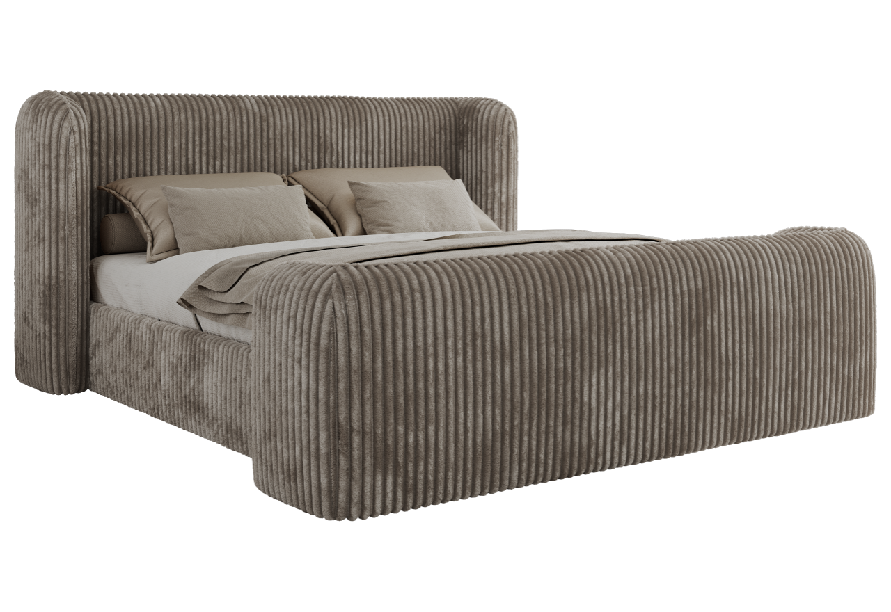 Łóżko tapicerowane EMORA CLASSIC DUO 200x200 - materac pocket - jasnobrązowy, sztruks