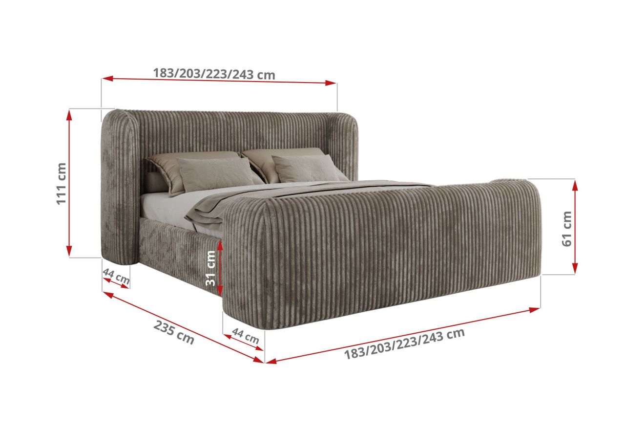 Łóżko tapicerowane EMORA CLASSIC DUO 140x200 - materac multipocket - jasnobrązowy, sztruks