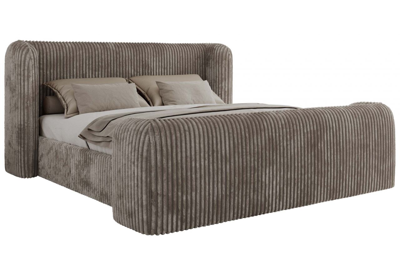 Łóżko tapicerowane EMORA CLASSIC DUO 160x200 - materac multipocket - jasnobrązowy, sztruks