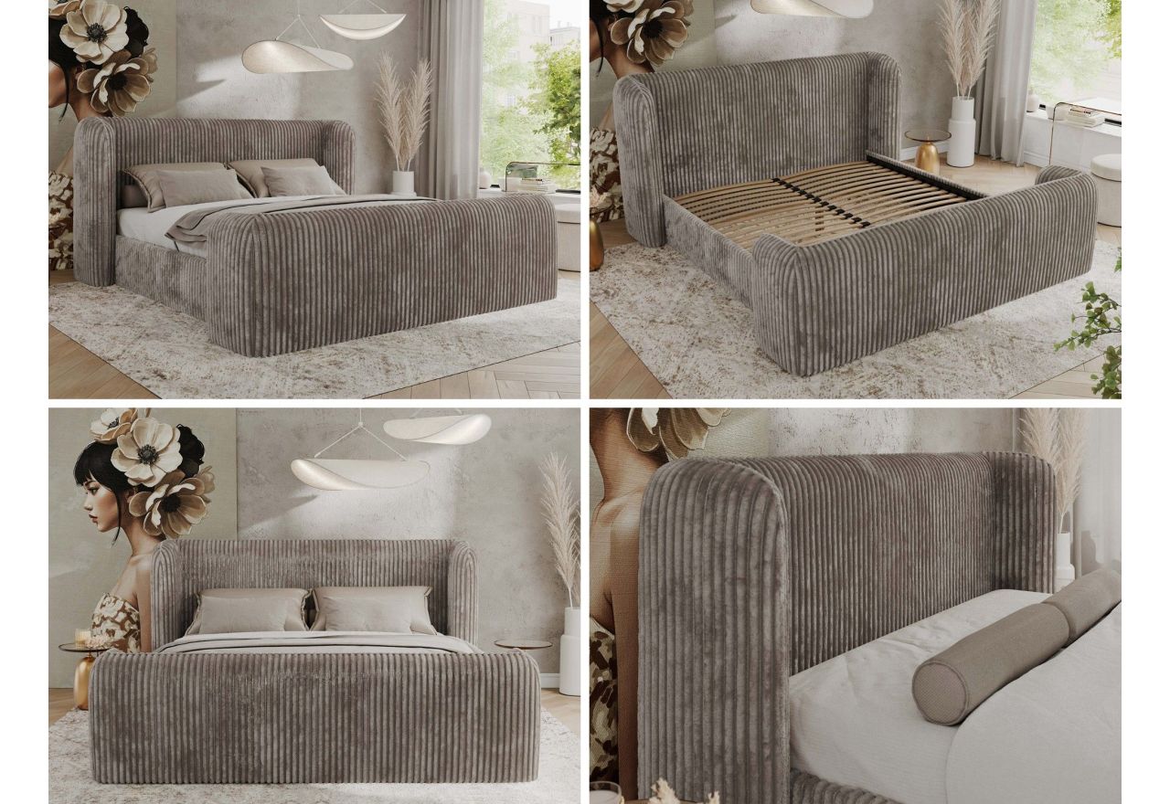 Łóżko tapicerowane EMORA CLASSIC DUO 180x200 - materac multipocket - jasnobrązowy, sztruks