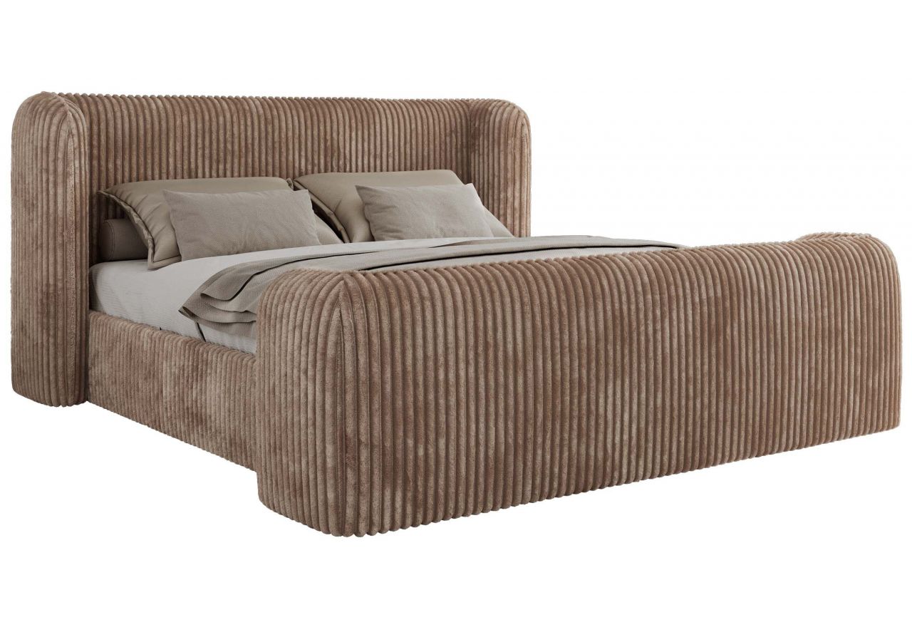 Łóżko tapicerowane EMORA CLASSIC DUO 160x200 - materac piankowy - brązowy, sztruks