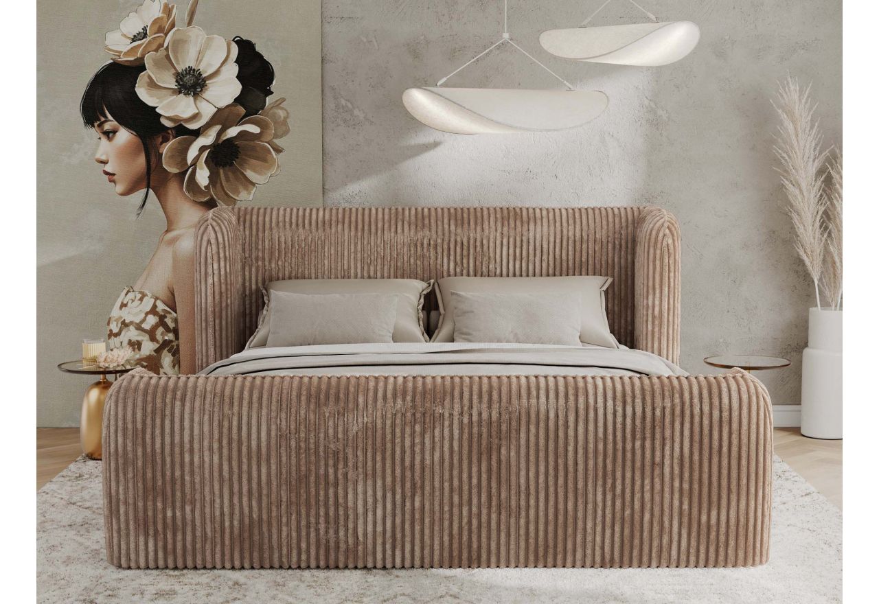 Łóżko tapicerowane EMORA CLASSIC DUO 180x200 - materac piankowy - brązowy, sztruks