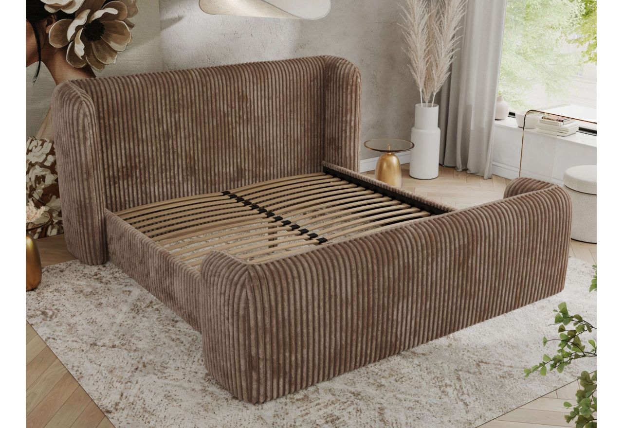 Łóżko tapicerowane EMORA CLASSIC DUO 200x200 - materac piankowy - brązowy, sztruks