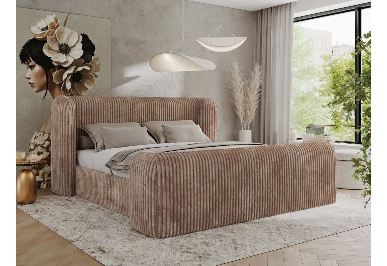 Łóżko tapicerowane EMORA CLASSIC DUO 180x200 - materac pocket - brązowy, sztruks