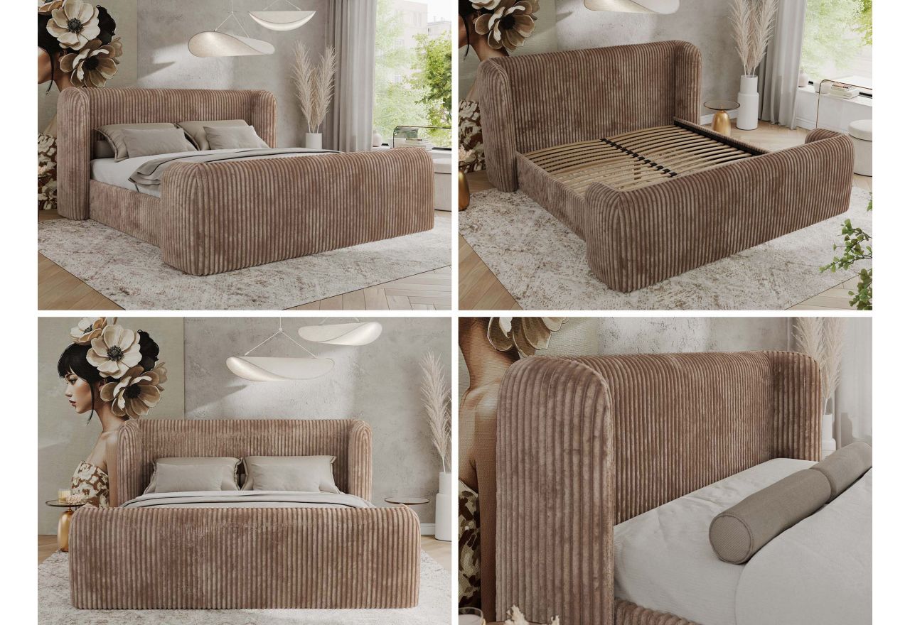 Łóżko tapicerowane EMORA CLASSIC DUO 140x200 - materac multipocket - brązowy, sztruks