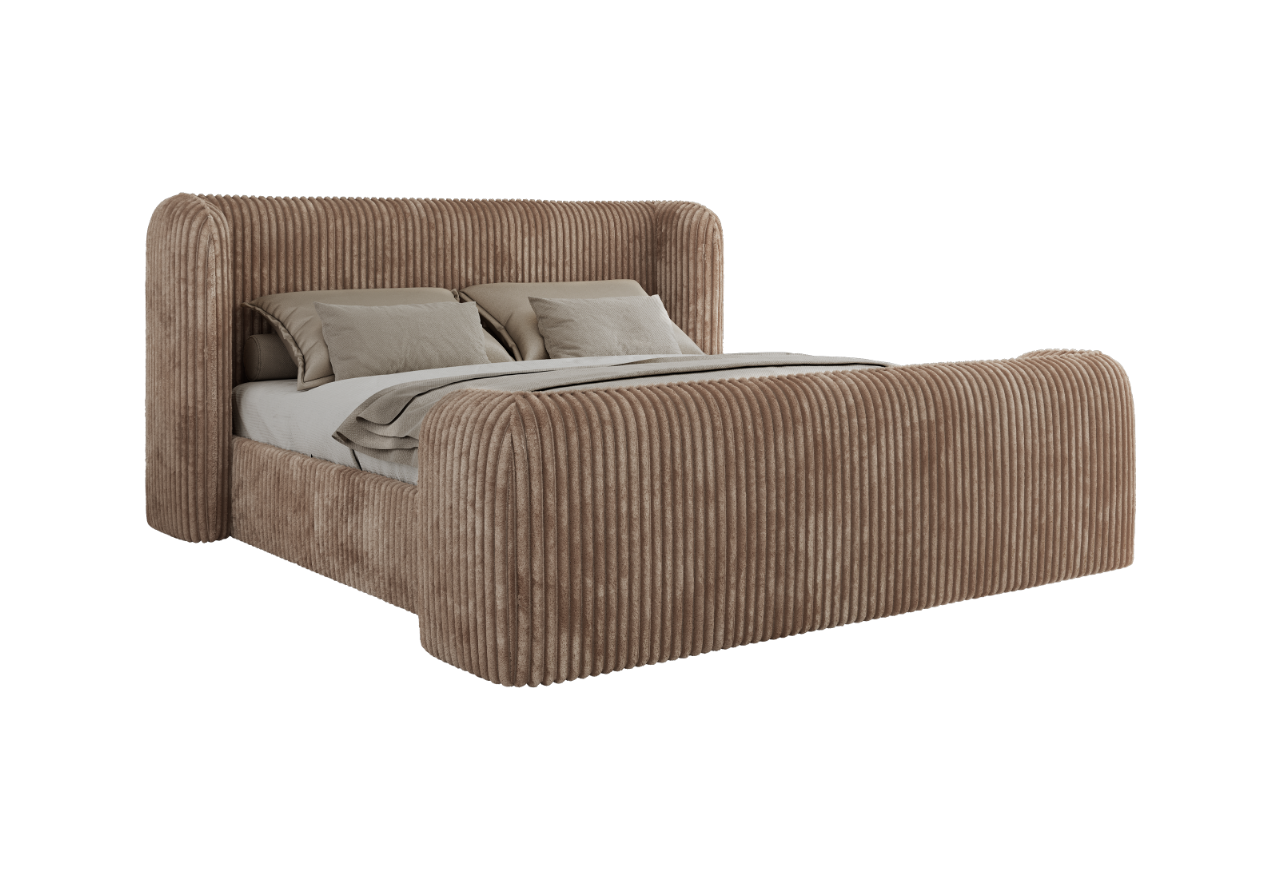 Łóżko tapicerowane EMORA CLASSIC DUO 180x200 - materac multipocket - brązowy, sztruks