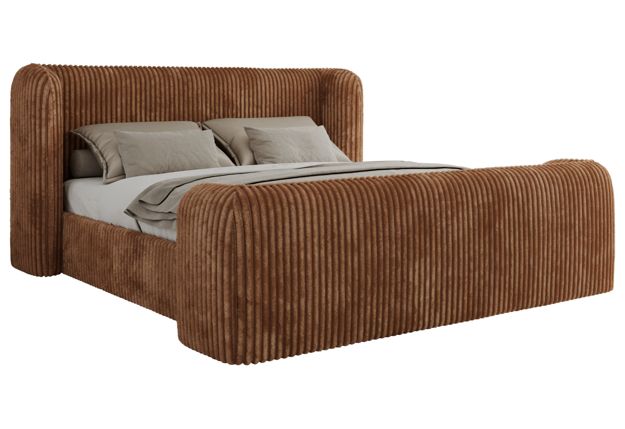 Łóżko tapicerowane EMORA CLASSIC DUO 140x200 - materac piankowy - pomarańczowy, sztruks