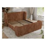 Łóżko tapicerowane EMORA CLASSIC DUO 140x200 - materac piankowy - pomarańczowy, sztruks