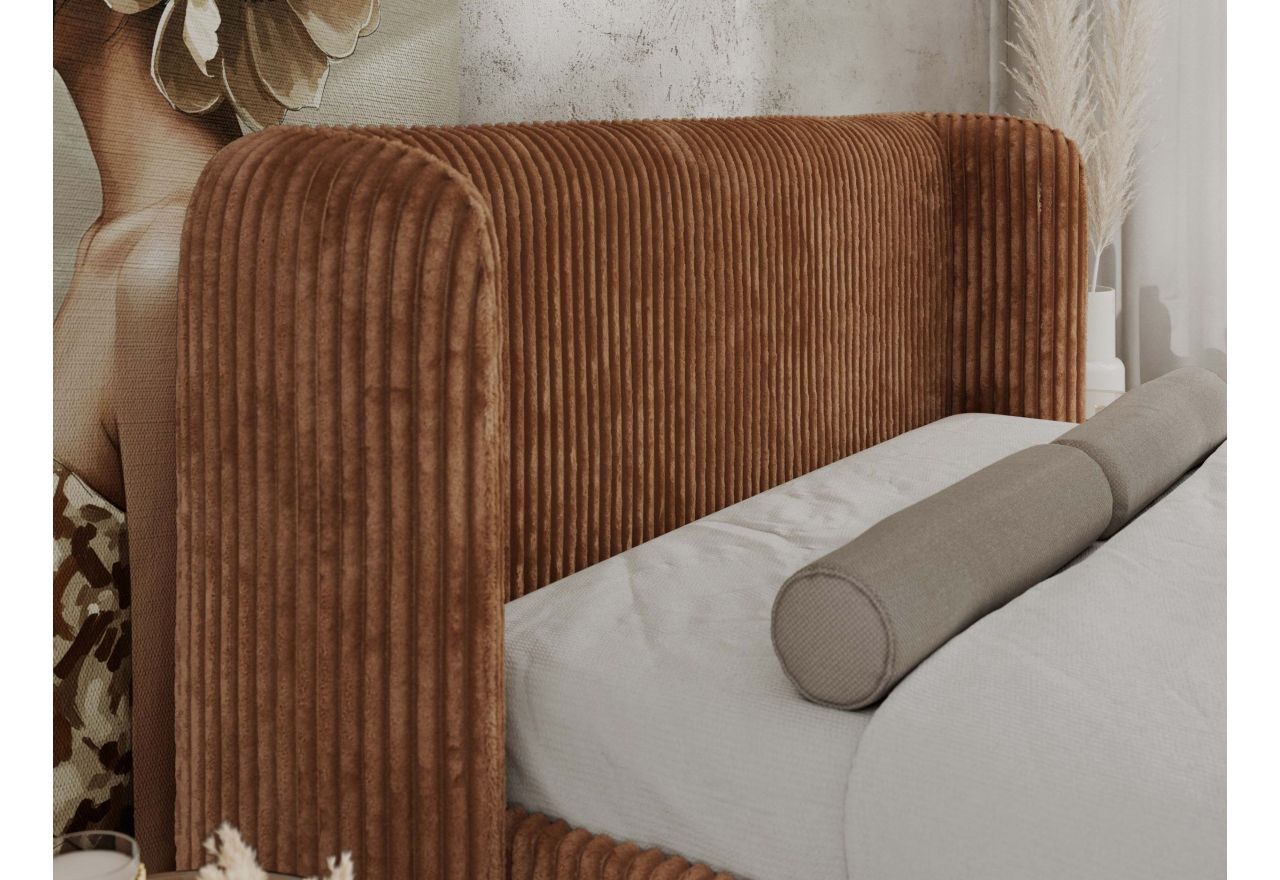 Łóżko tapicerowane EMORA CLASSIC DUO 160x200 - materac piankowy - pomarańczowy, sztruks