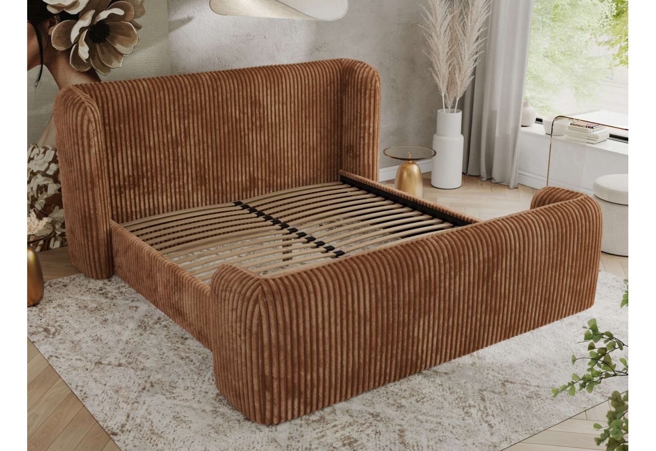 Łóżko tapicerowane EMORA CLASSIC DUO 160x200 - materac pocket - pomarańczowy, sztruks