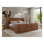 Łóżko tapicerowane EMORA CLASSIC DUO 180x200 - materac pocket - pomarańczowy, sztruks