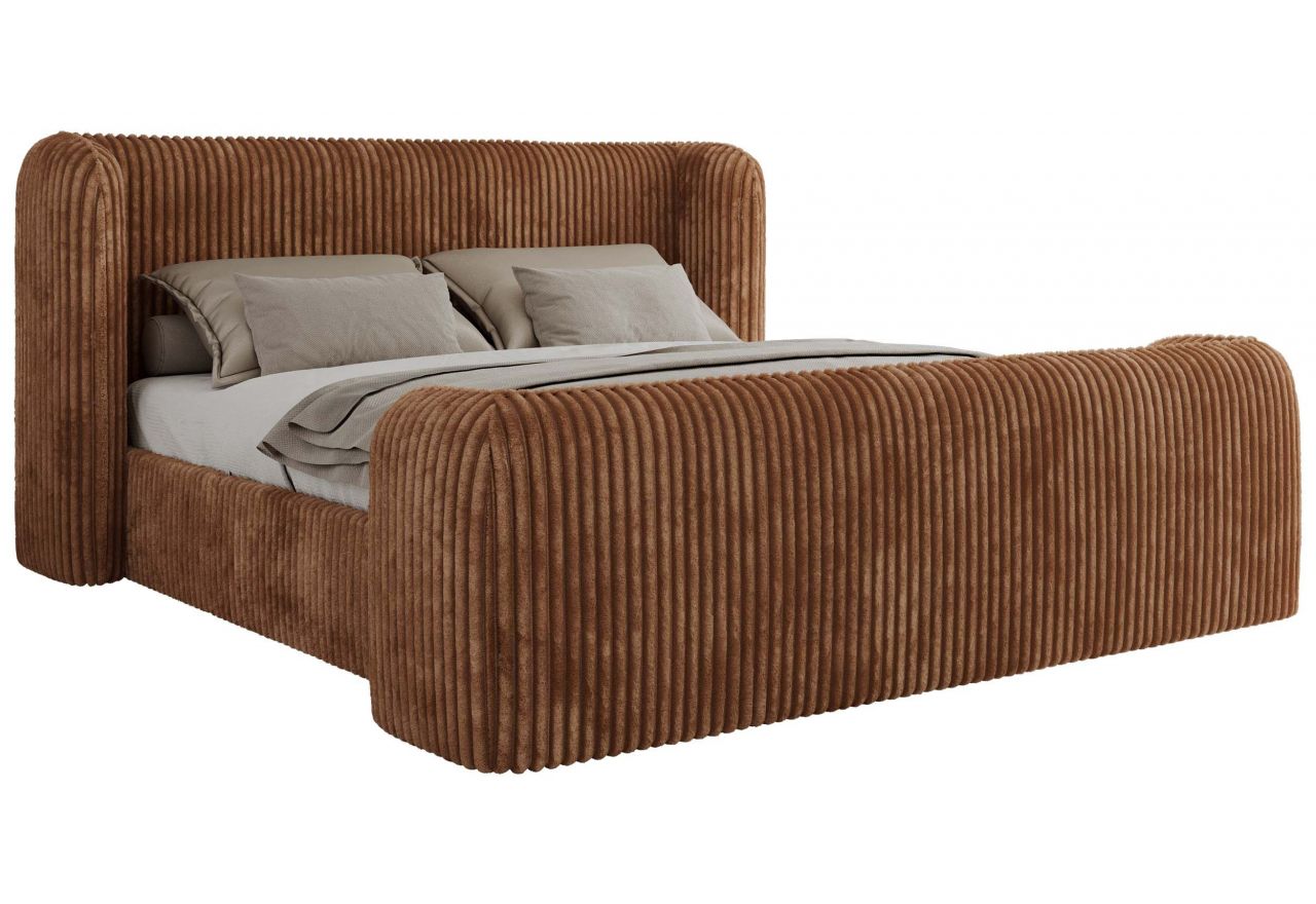 Łóżko tapicerowane EMORA CLASSIC DUO 200x200 - materac pocket - pomarańczowy, sztruks