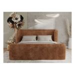 Łóżko tapicerowane EMORA CLASSIC DUO 140x200 - materac multipocket - pomarańczowy, sztruks