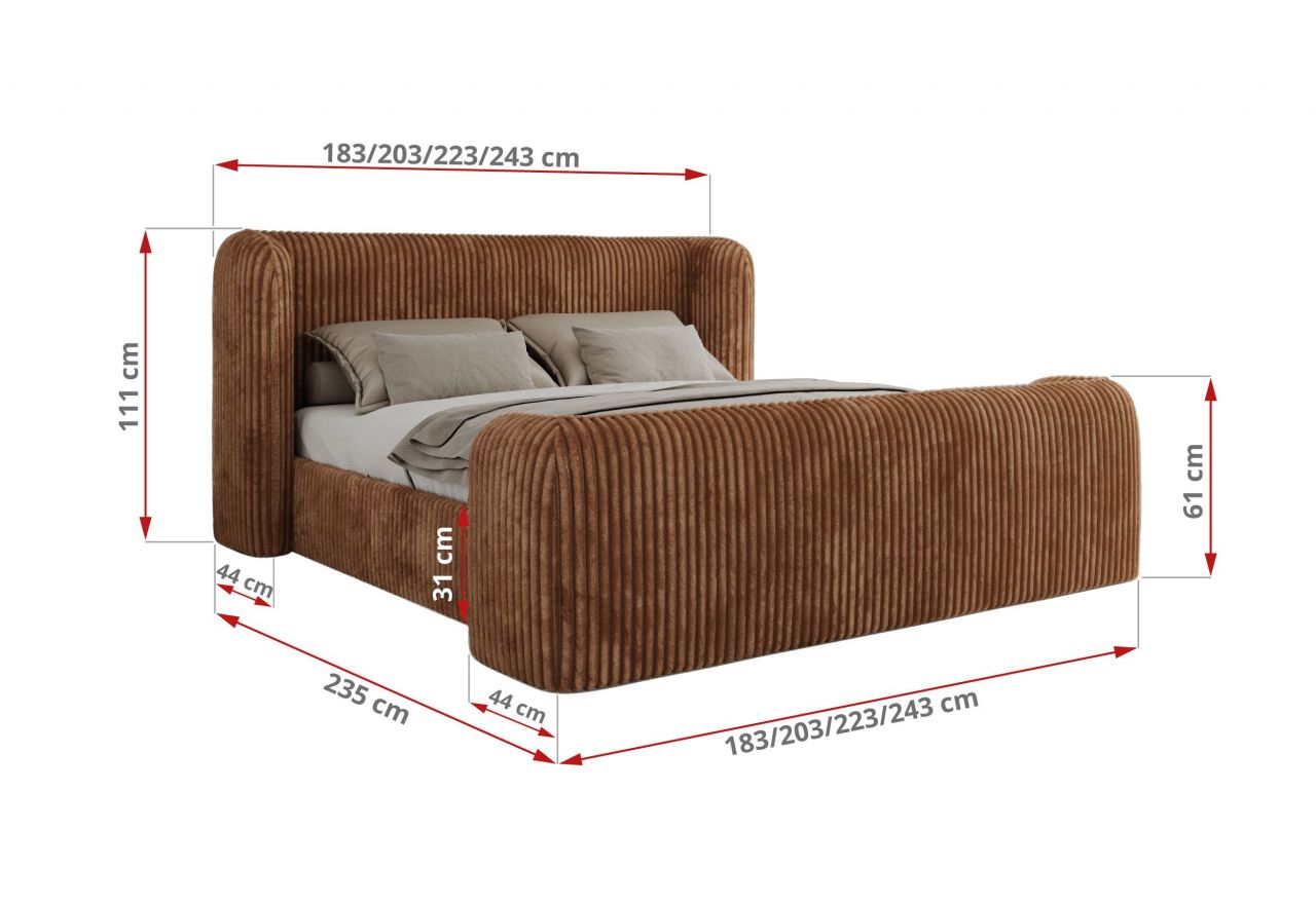 Łóżko tapicerowane EMORA CLASSIC DUO 160x200 - materac multipocket - pomarańczowy, sztruks