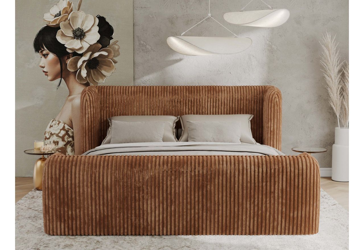 Łóżko tapicerowane EMORA CLASSIC DUO 200x200 - materac multipocket - pomarańczowy, sztruks