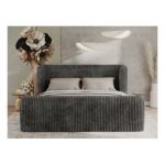 Łóżko tapicerowane EMORA CLASSIC DUO 160x200 - materac piankowy - szary, sztruks