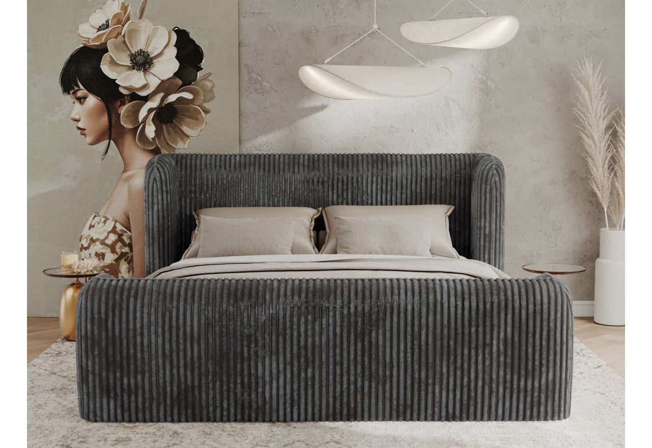 Łóżko tapicerowane EMORA CLASSIC DUO 180x200 - materac piankowy - szary, sztruks