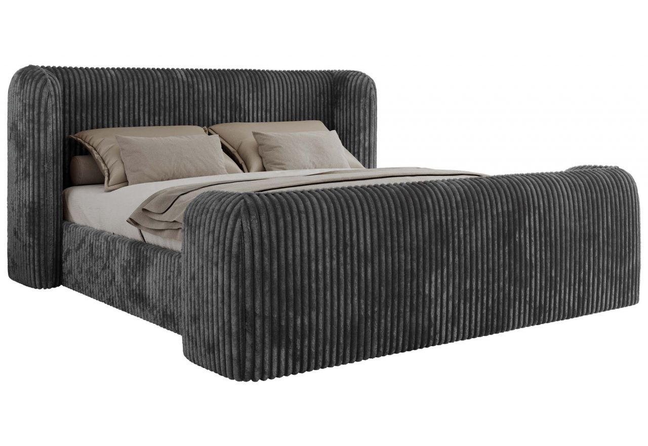 Łóżko tapicerowane EMORA CLASSIC DUO 180x200 - materac piankowy - szary, sztruks