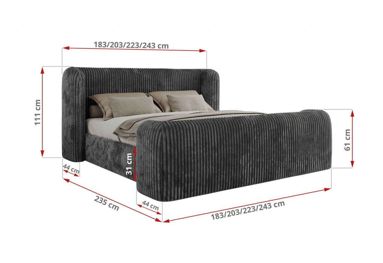 Łóżko tapicerowane EMORA CLASSIC DUO 140x200 - materac multipocket - szary, sztruks