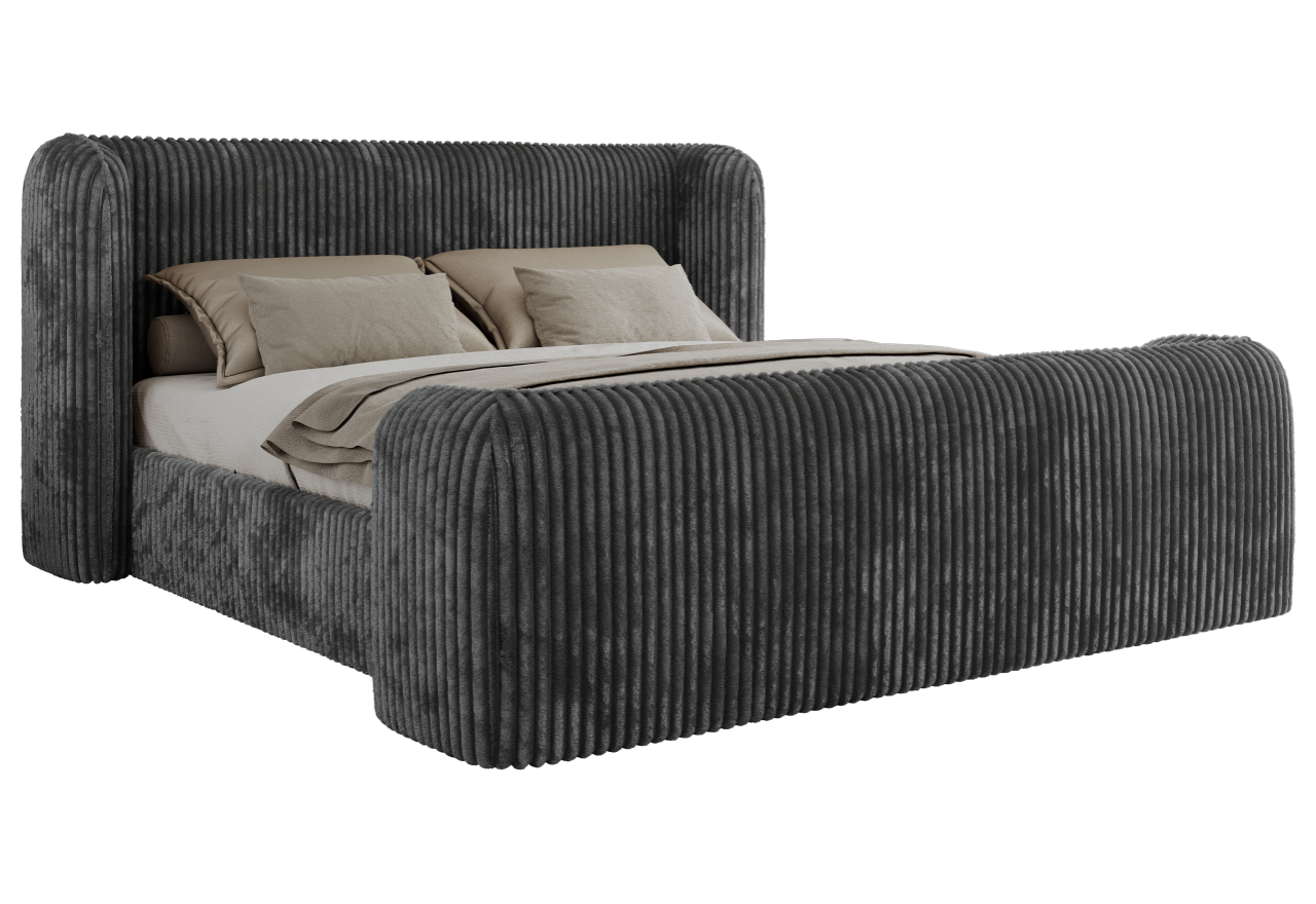 Łóżko tapicerowane EMORA CLASSIC DUO 160x200 - materac multipocket - szary, sztruks