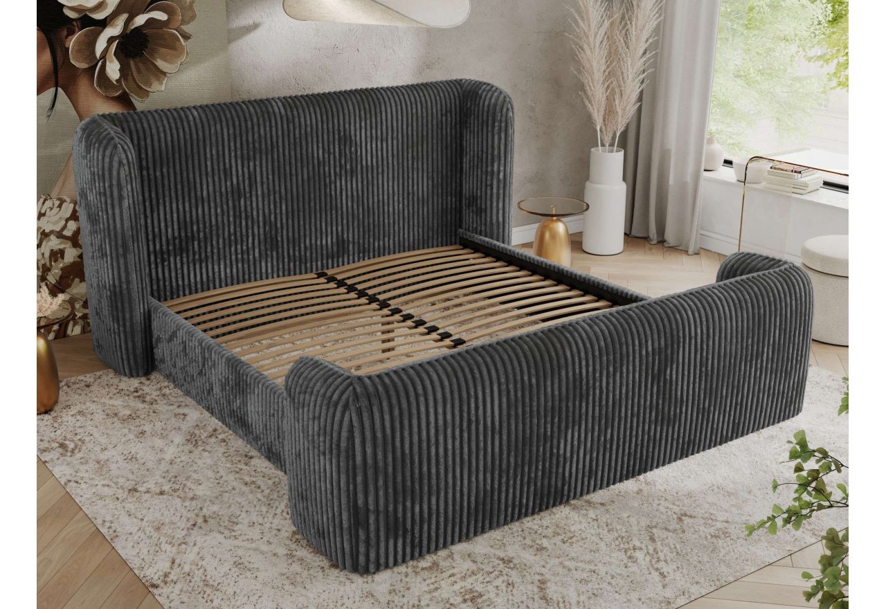 Łóżko tapicerowane EMORA CLASSIC DUO 160x200 - materac multipocket - szary, sztruks