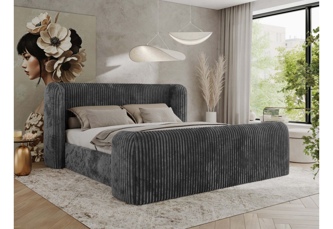 Łóżko tapicerowane EMORA CLASSIC DUO 180x200 - materac multipocket - szary, sztruks