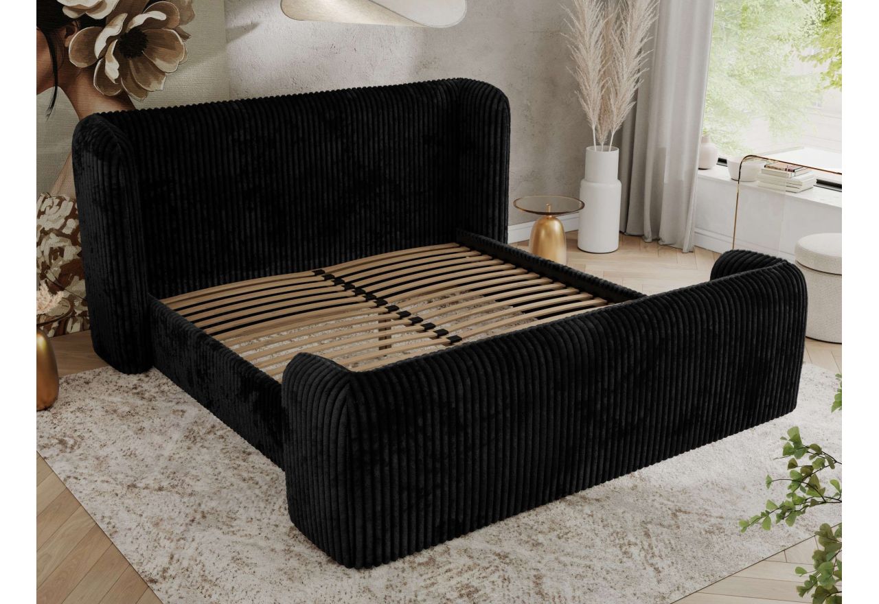 Łóżko tapicerowane EMORA CLASSIC DUO 200x200 - materac piankowy - czarny, sztruks