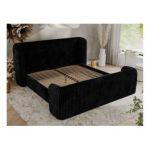 Łóżko tapicerowane EMORA CLASSIC DUO 200x200 - materac piankowy - czarny, sztruks
