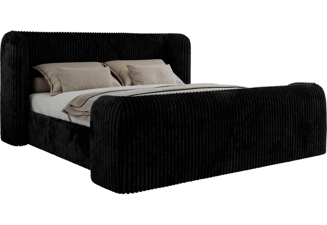 Łóżko tapicerowane EMORA CLASSIC DUO 160x200 - materac pocket - czarny, sztruks