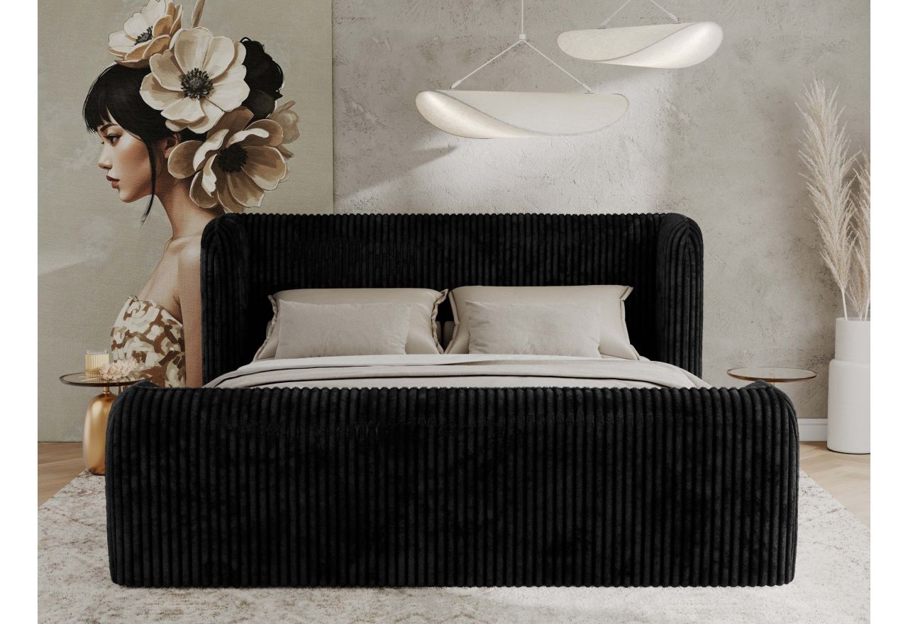 Łóżko tapicerowane EMORA CLASSIC DUO 160x200 - materac pocket - czarny, sztruks