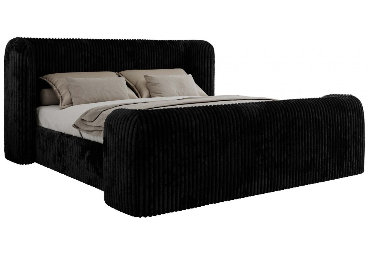 Łóżko tapicerowane EMORA CLASSIC DUO 160x200 - materac pocket - czarny, sztruks