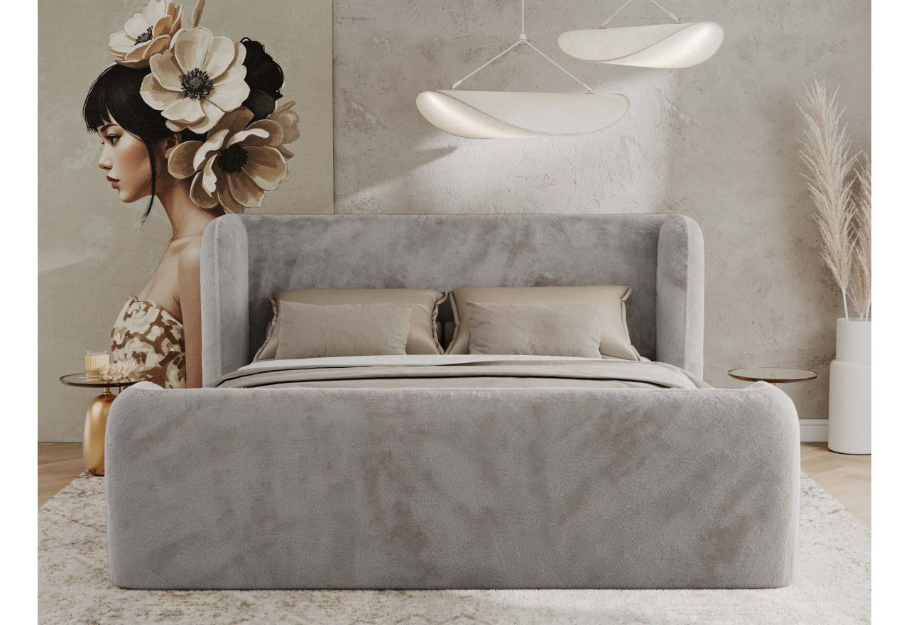 Łóżko tapicerowane EMORA CLASSIC DUO 140x200 - jasnoszary, plusz