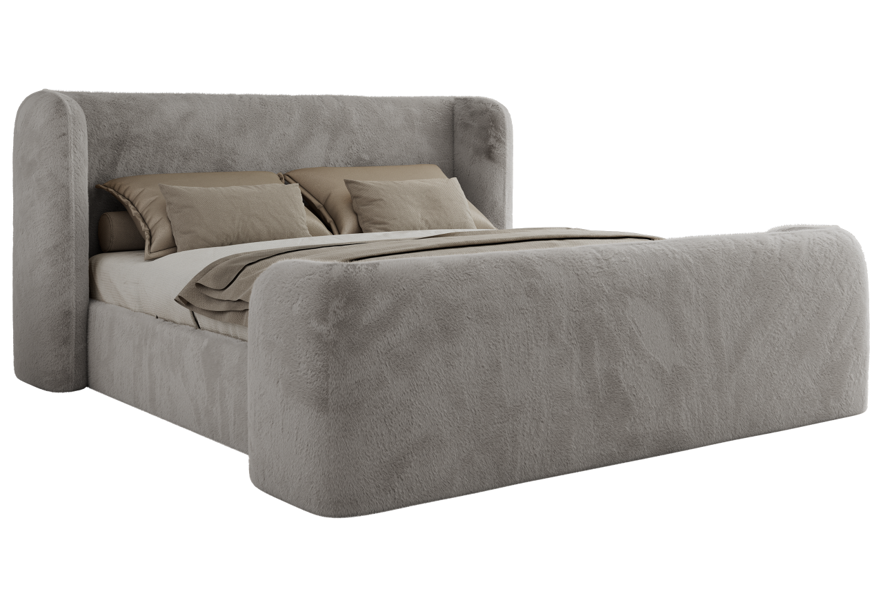 Łóżko tapicerowane EMORA CLASSIC DUO 200x200 - materac piankowy - jasnoszary, plusz