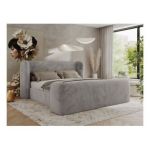 Łóżko tapicerowane EMORA CLASSIC DUO 180x200 - materac pocket - jasnoszary, plusz