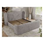 Łóżko tapicerowane EMORA CLASSIC DUO 180x200 - materac pocket - jasnoszary, plusz