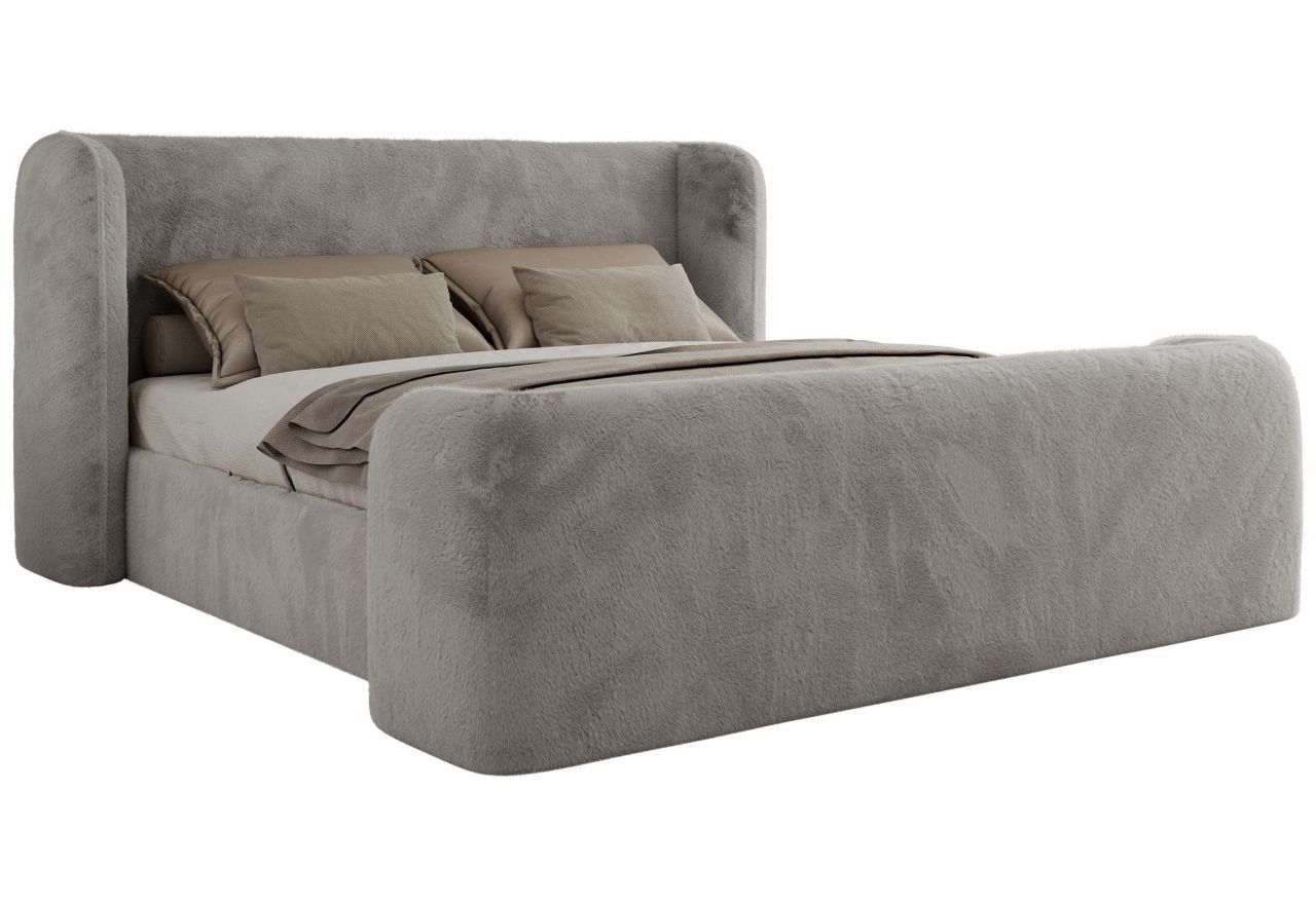 Łóżko tapicerowane EMORA CLASSIC DUO 200x200 - materac pocket - jasnoszary, plusz